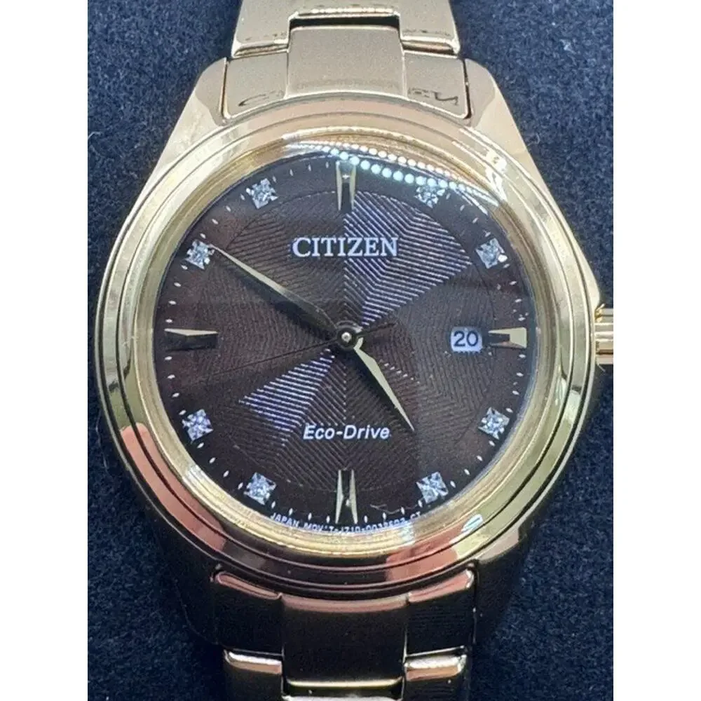 Citizen EcoDrive Ladies Dress Classic Gold Stainless Brown Dial Watch FE1138-88X